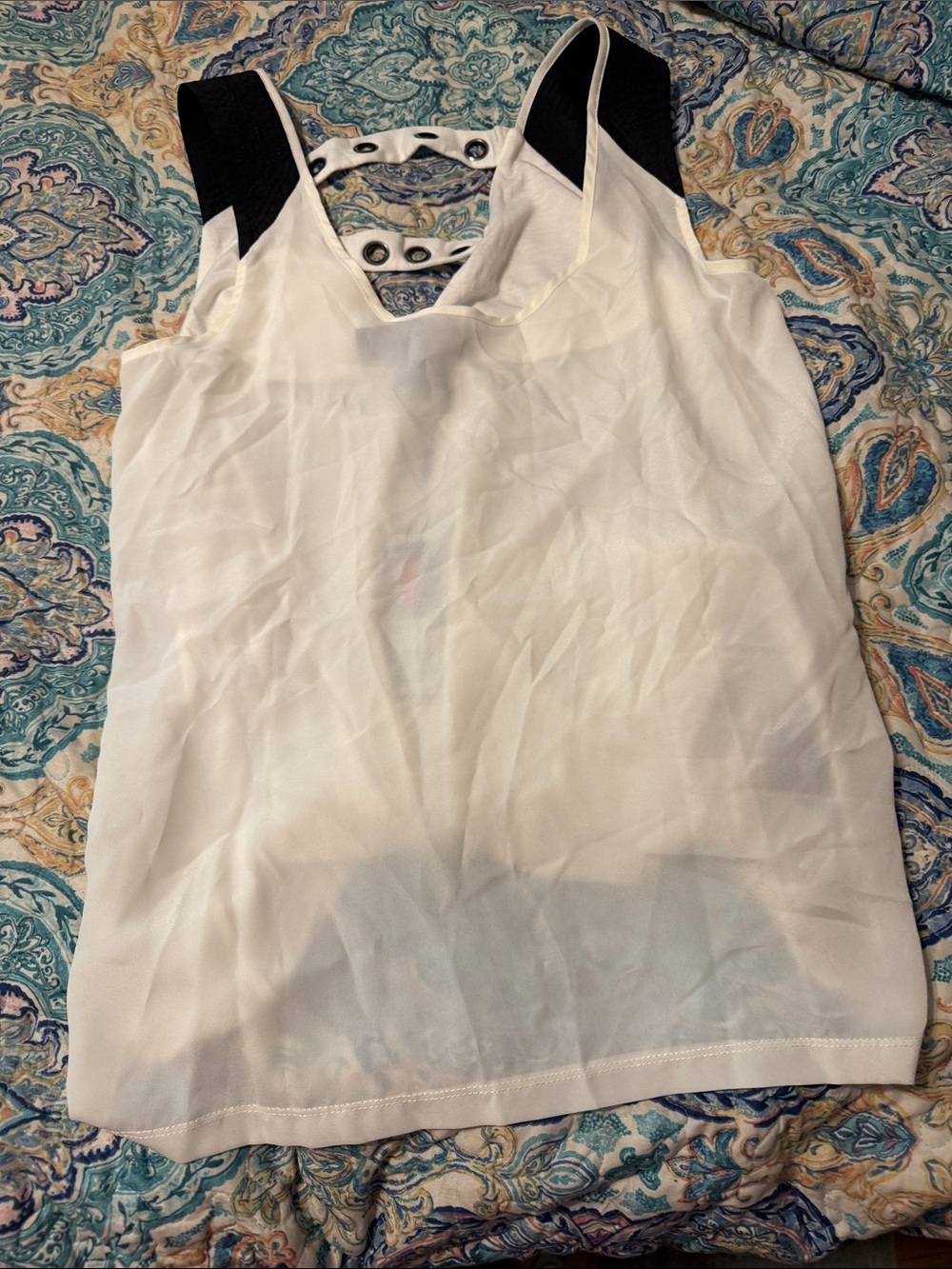 Kardashian Kollection White & Black Sheer Tank with Grommet Back